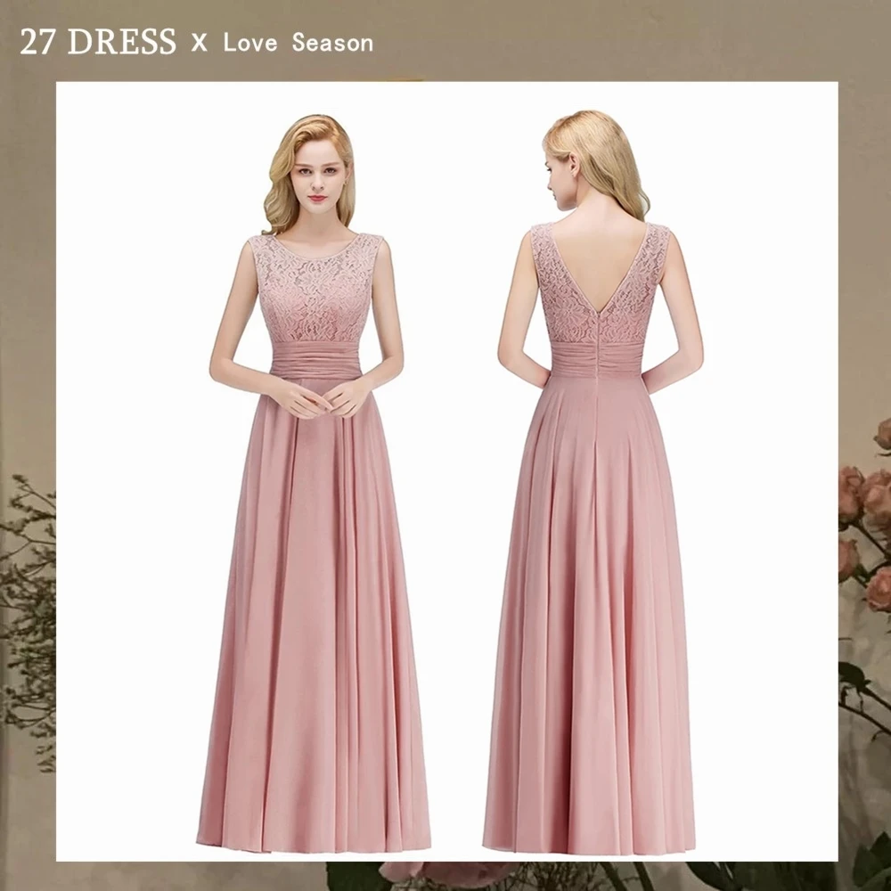 

Vestido Madrinha Dusty Pink Lace Long Bridesmaid Dresses Stretchy A Line Chiffon Dress Wedding Party Robe Demoiselle D'honneur