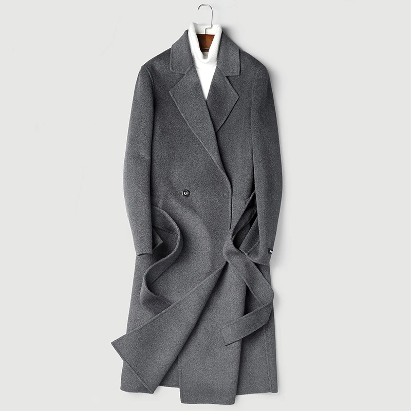 Мужское длинное двухстороннее шерстяное пальто осенне-зимнее из натуральной 100%
