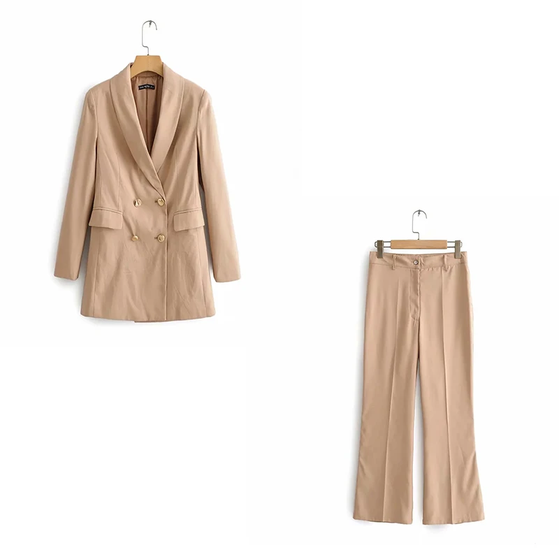 jacket jacket-B Повседневные винтажные женские костюмы, новые осенние однотонные женские офисные костюмы с длинными рукавами, повседневные штаны с микро-колокольчиками, комплект из двух предметов - Цвет: jacket jacket-B