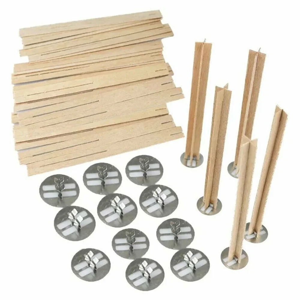 

20pcs 100% Brand New Wooden Candles Core Wick Candle Making Supplies With Metal Stands