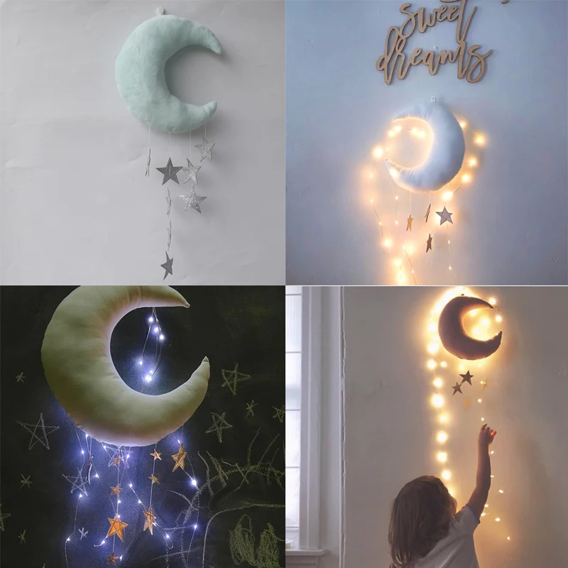 Северный стиль милый деревянный подвеска с бусинами в форме луны и бахромой для декорирования детской комнаты и создания фотозон.