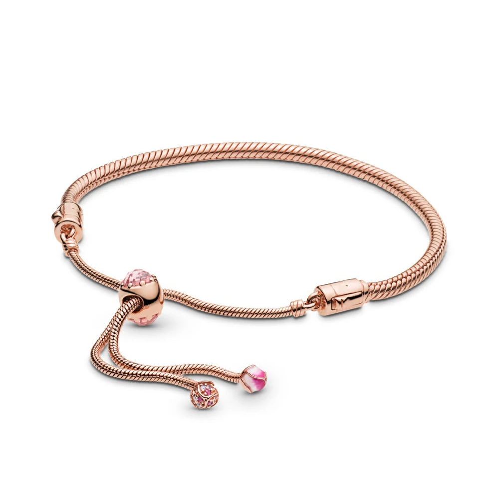 Подлинный 925 пробы серебряный оригинальный Цветок персика скользящий браслет в