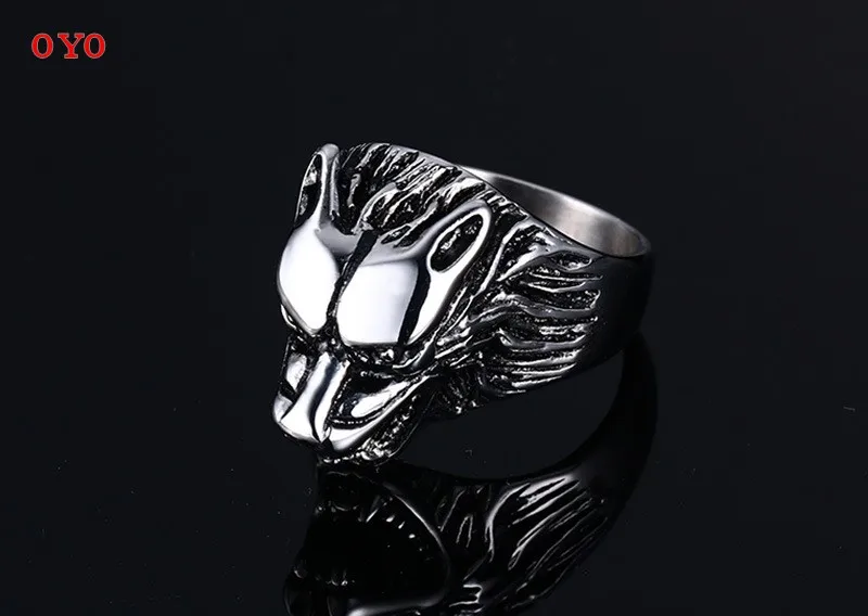100%925 Silver Men's Wolf Head Ring Punk Fashionable Ring Free Shipping