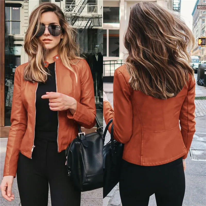 Ymwmhu New 2020 Thin Spring and Autumn Faux Leather Women OL Stand Collar Jacket Moto Biker Coat PU Winter | Женская одежда