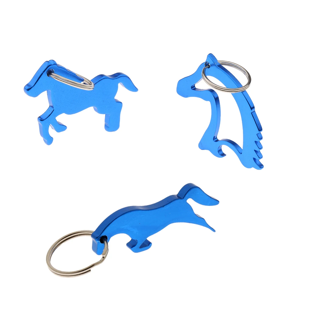 

3 Pcs Aluminium Alloy Horse Beer Bottle Opener Key Ring Keychain Bag Pendent Keychains Wedding Party Favor Gifts Blue