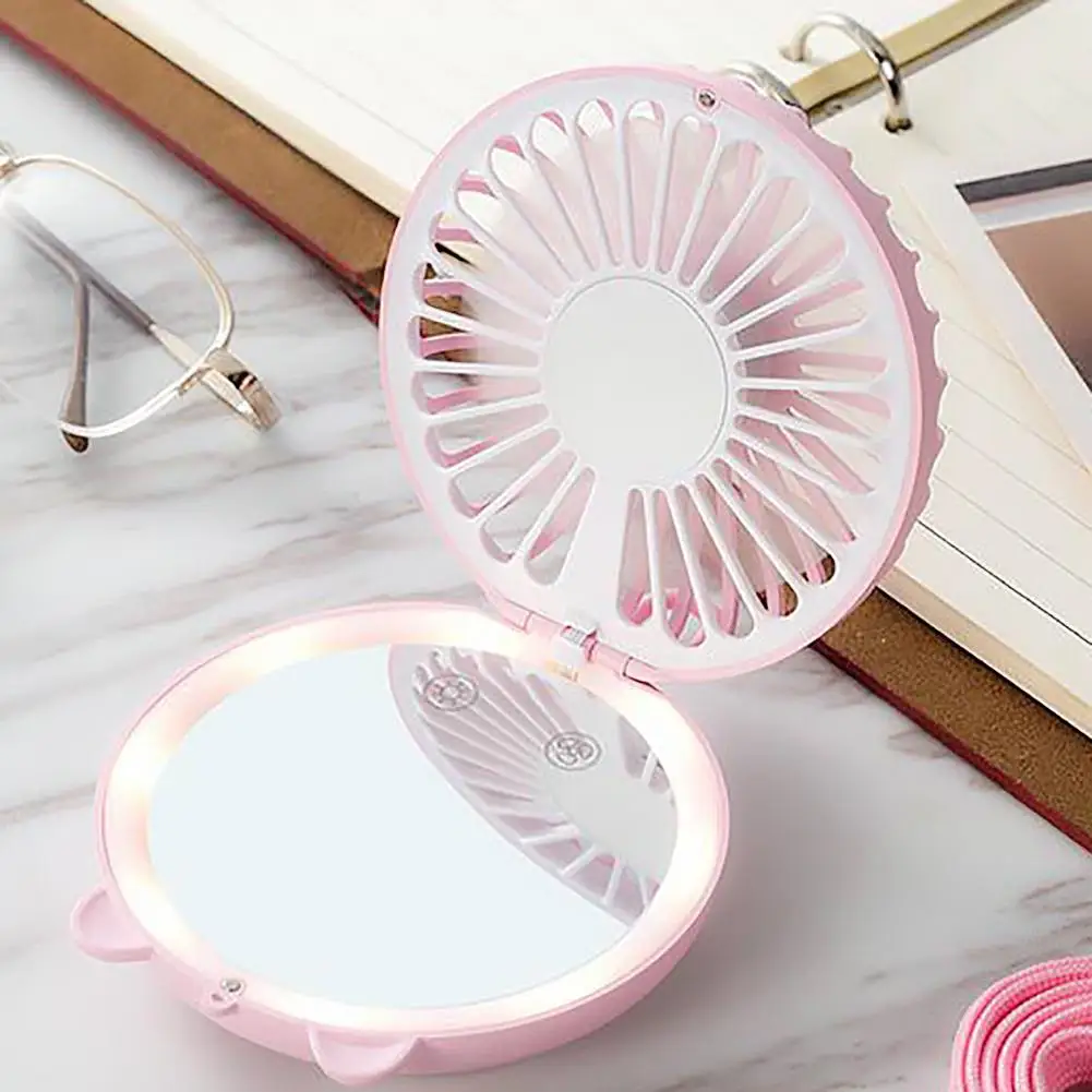 

Portable Handheld Mini Fan USB Rechargeable Port Cosmetic LED Light with Makeup Mirror Beauty Tools For Makeup Cool