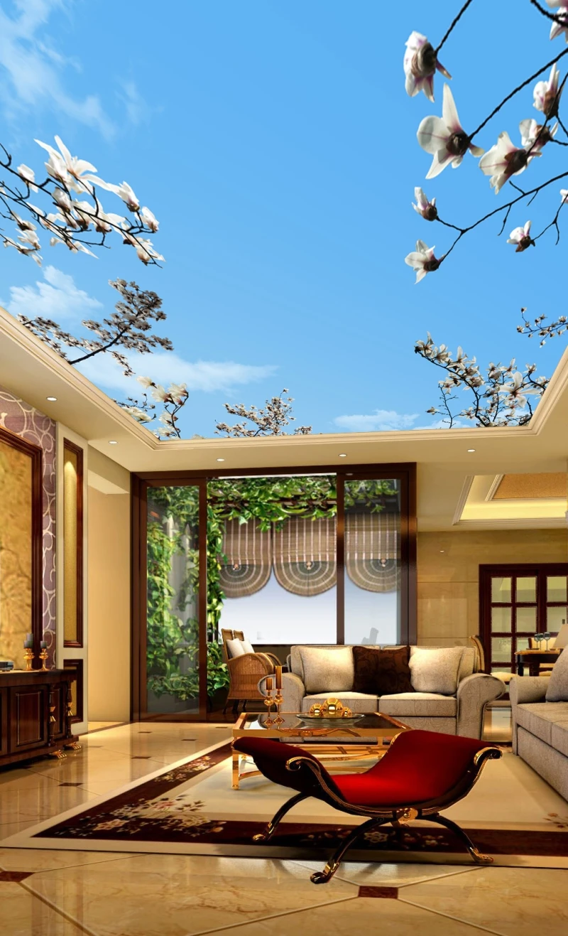 Пользовательские 3D фото обои потолки голубое небо и белые облака гостиная