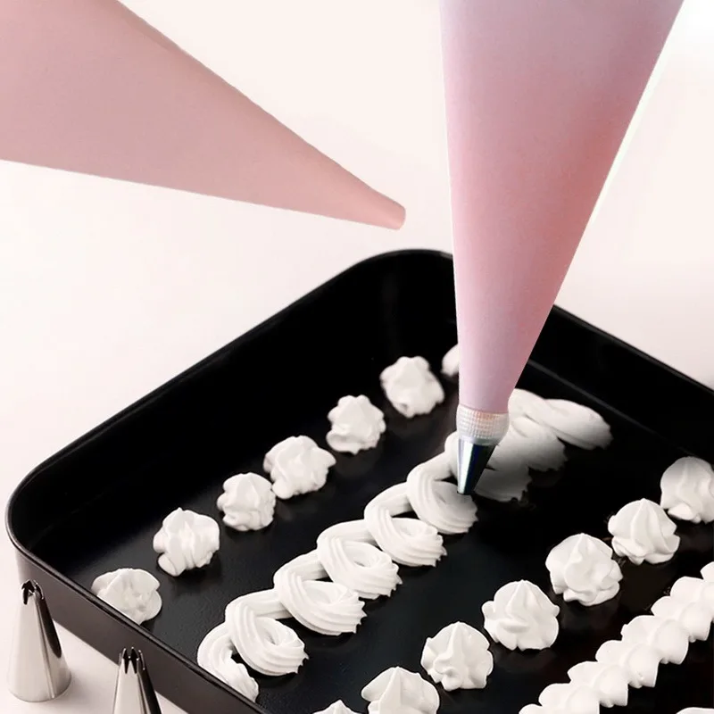 

1set Decorating Nozzle Set Stainless Steel Small Nozzle Converter Pink Silicone Cream Bag Baking Tools