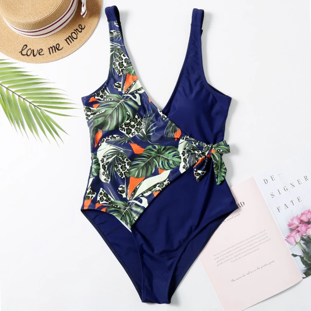 Женский слитный купальник с принтом винтажный открытой спиной и Монокини лето 2020