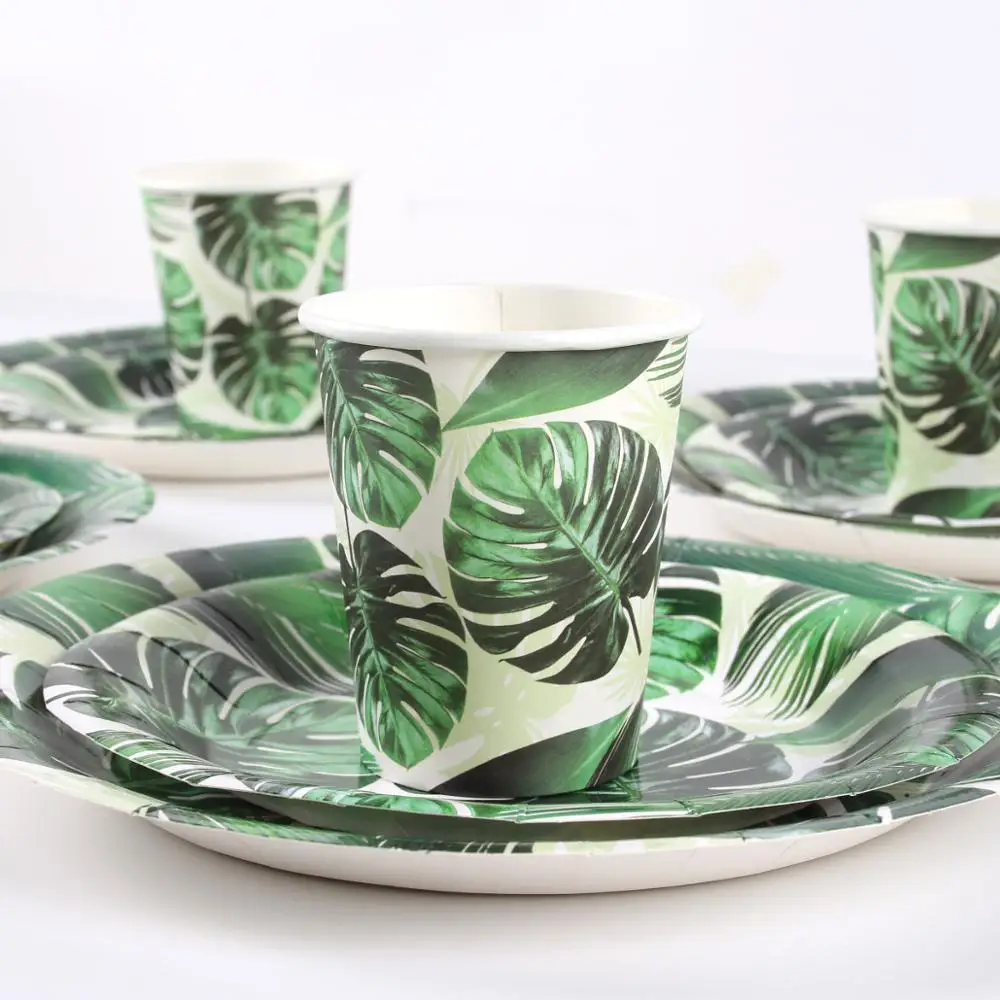 Staraise Гавайская летняя тропическая одноразовая посуда зеленая Пальмовая