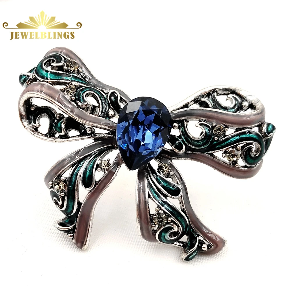Эмалированная брошь-бабочка Edwardian в античном стиле с камнем форме груши |