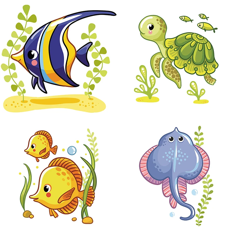 

Мультяшные морские настенные стикеры Three Ratels QC520 для ванной, детская спальня, стикеры в океаническом стиле