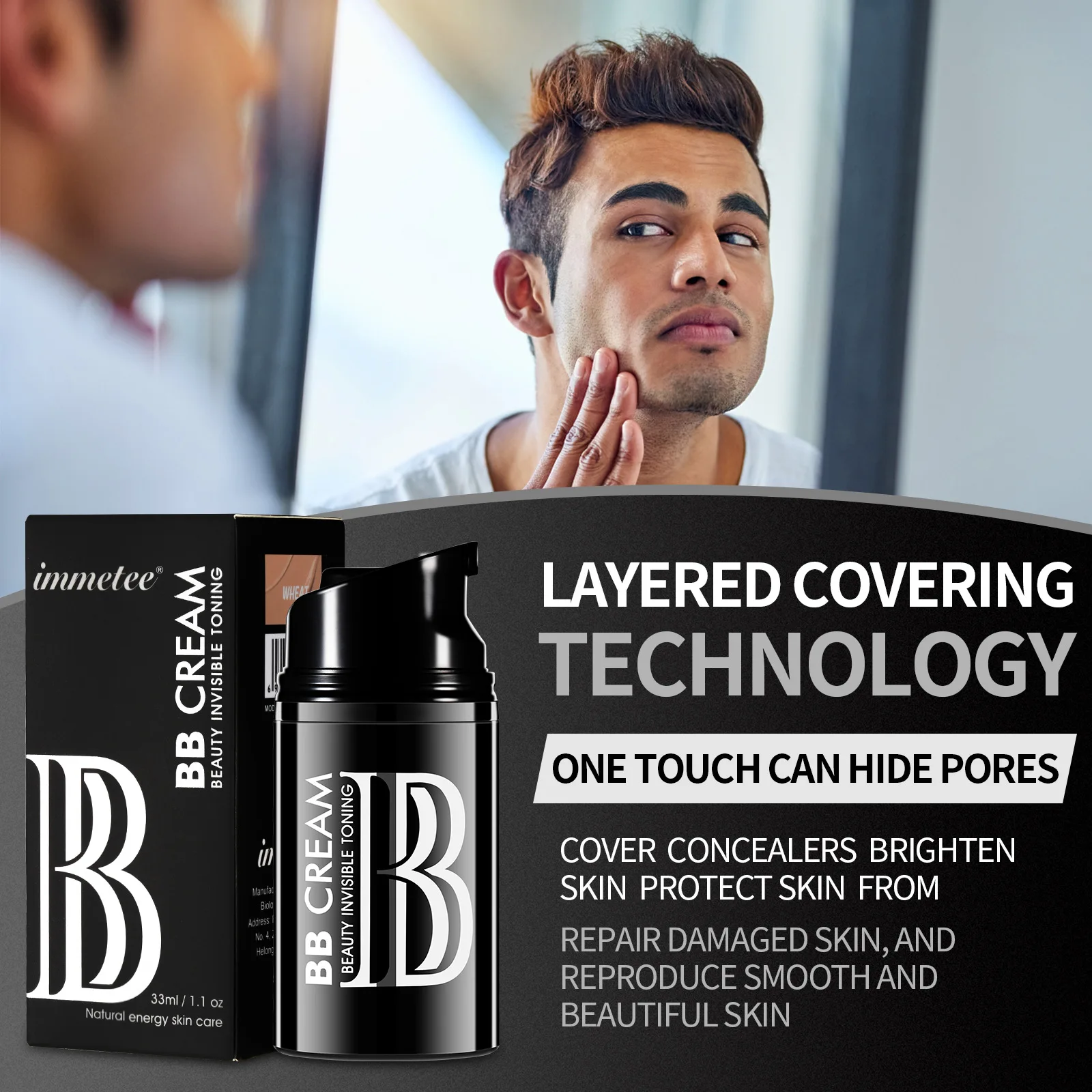 

Concealer cream Men's BB Cream Brighten Complexion Oil Control Concealer Acne Marks Spots Lazy Cream foundation makeup