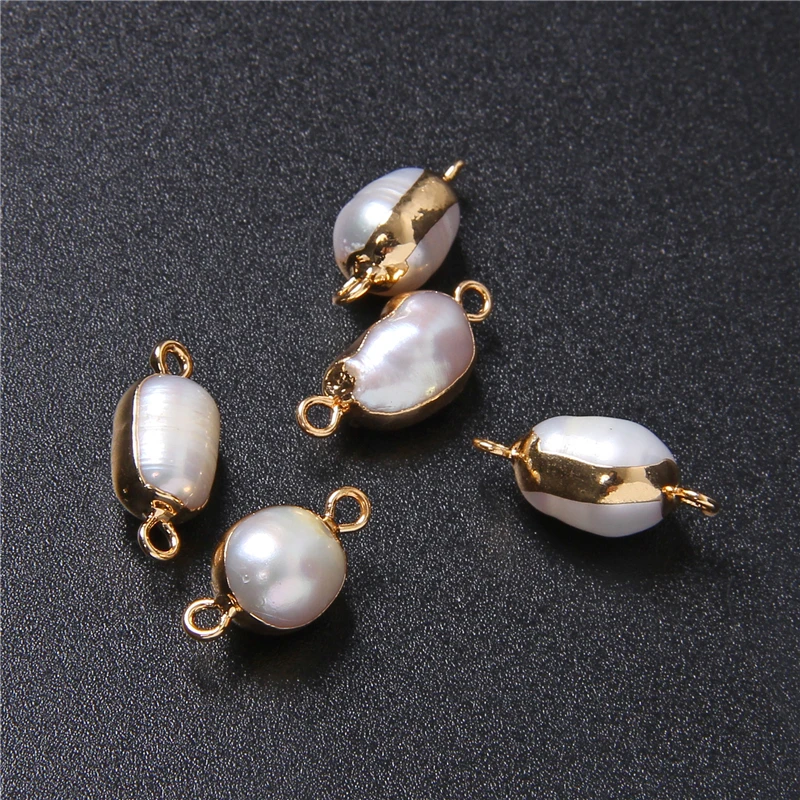 3 шт. позолоченный жемчужный кулон в форме арахиса белый Соединитель с двумя