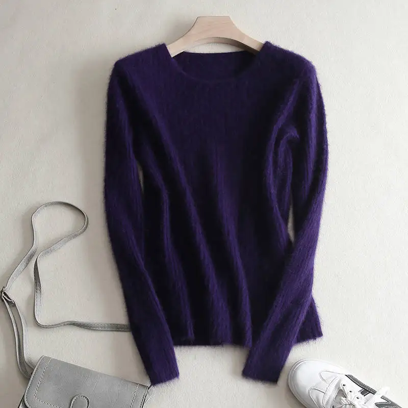 Фиолетовый Loose Sweater Women Hot Sale Soft Jumpers Mink Cashmere Knitted New O-Neck Standard Clothes Ladies Pullovers - Цвет: Фиолетовый