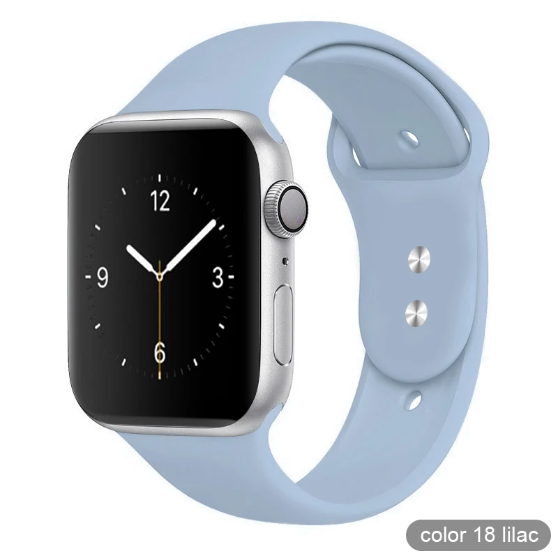 Цветной мягкий силиконовый спортивный ремешок для Apple Watch серии 1 2 3 4 5 38 мм 42 мм резиновый ремешок для часов 40 мм 44 мм iWatch 4/5 - Цвет ремешка: 18 Lilac