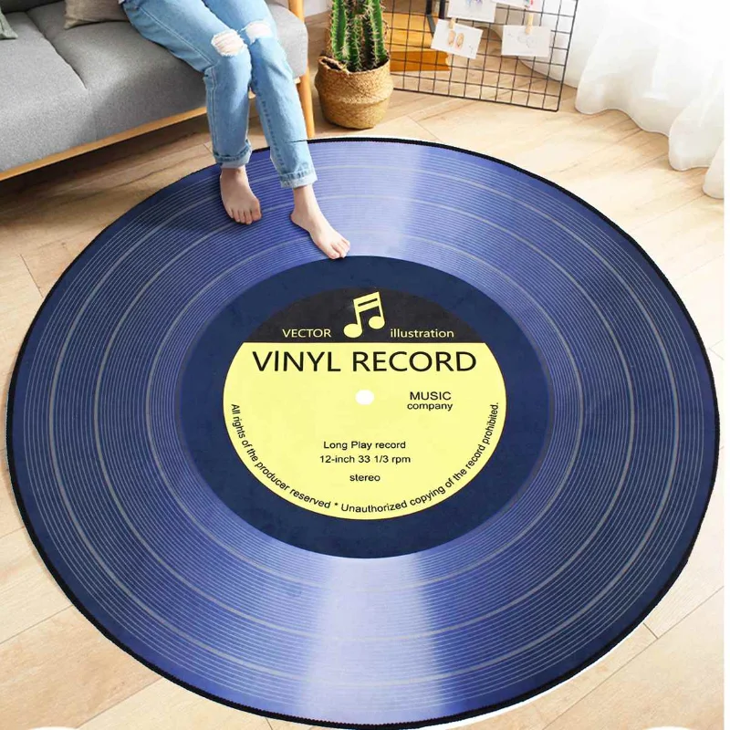 

Round Carpet Rugs 3D Vinyl Record Printed Carpets Floor Mat For Bedroom Living Room Anti slip Home Decoration