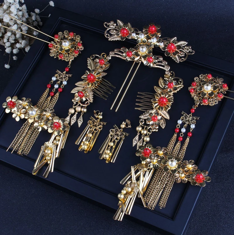 NiuShuya китайские восточные свадебные аксессуары для волос золотистый семейный