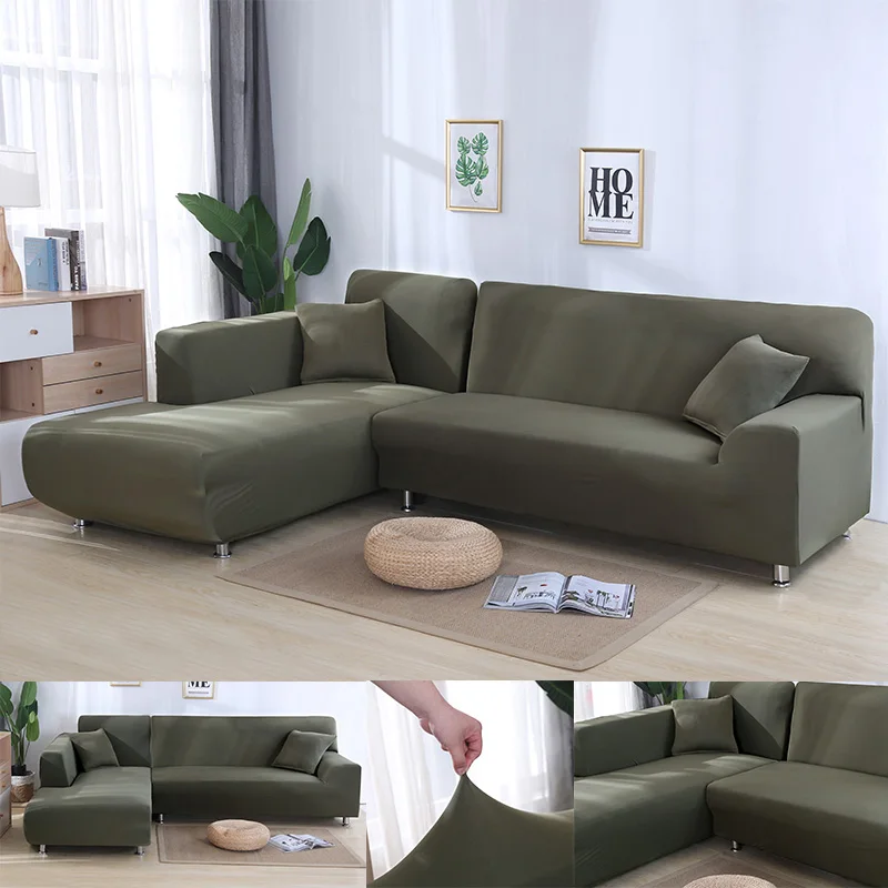 Moss Solid Color Sofa Cover Big Elasticity Stretch Couch Cover Loveseat Sofa Corner Sofa Towel Furniture Cover 1/2/3/4 Seater - Цвет: Moss