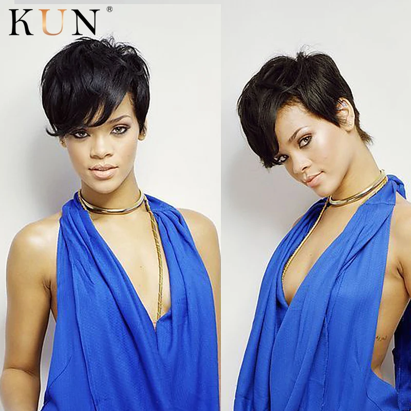 Стрижка Пикси звезда Стиль короткие парики из человеческих волос прямые волосы