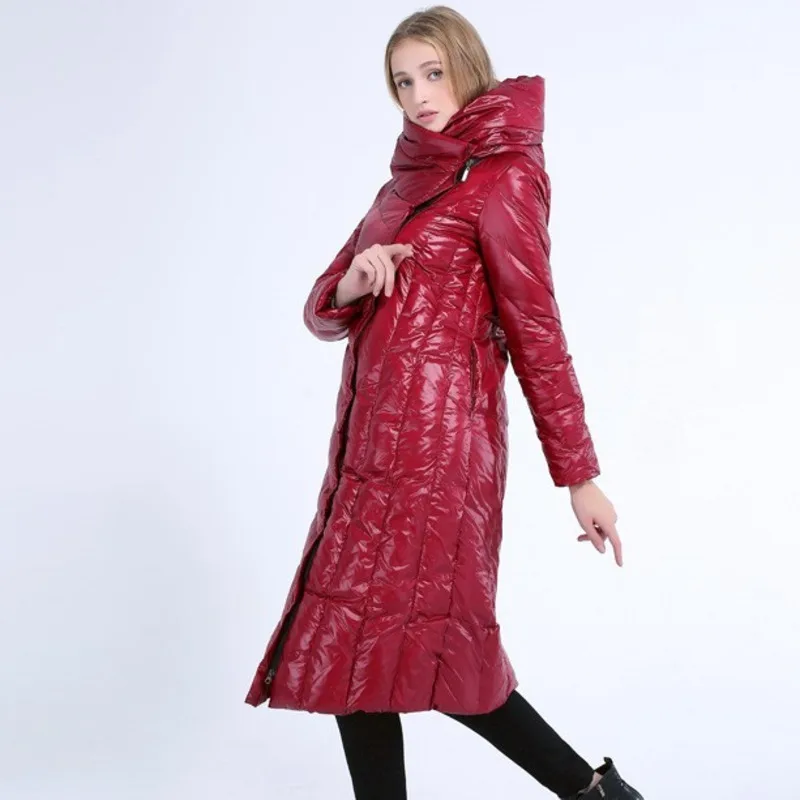2021 зимнее женское пальто с перьями Приталенное теплым капюшоном размера плюс