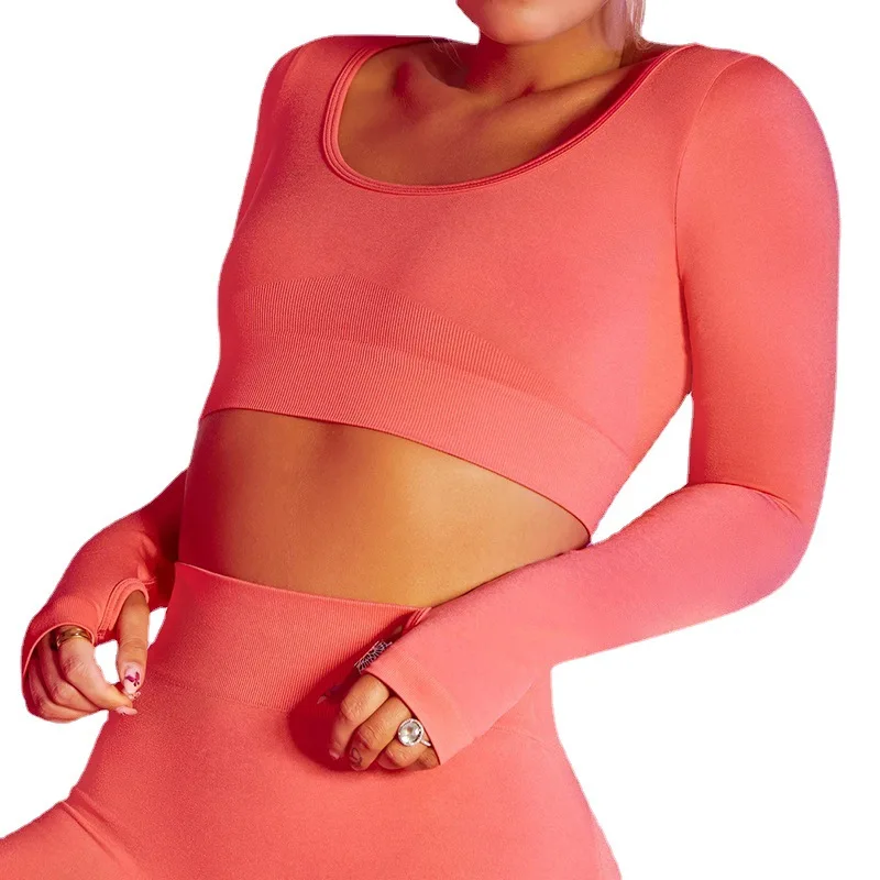 Women Seamless Yoga Set Quick Dry Gym Clothing Running Fitness Leggings Crop Top Sport Suit  Long Sleeve Tracksuit Active Wear