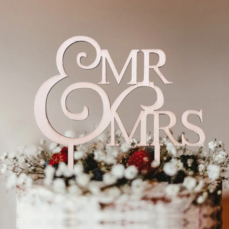 Mr & Mrs свадебный торт Топпер деревянные буквы кекс топперы DIY деревенский