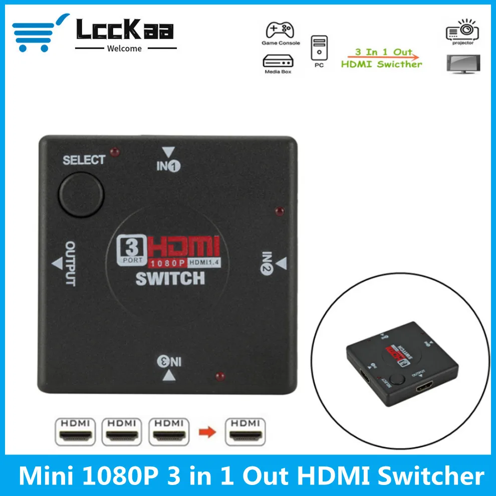 

HDMI Switch 3 input 1 Output Mini 3 Port Female to Female HDMI Switcher Splitter Box Selector for HDTV 1080P VIdeo Switcher