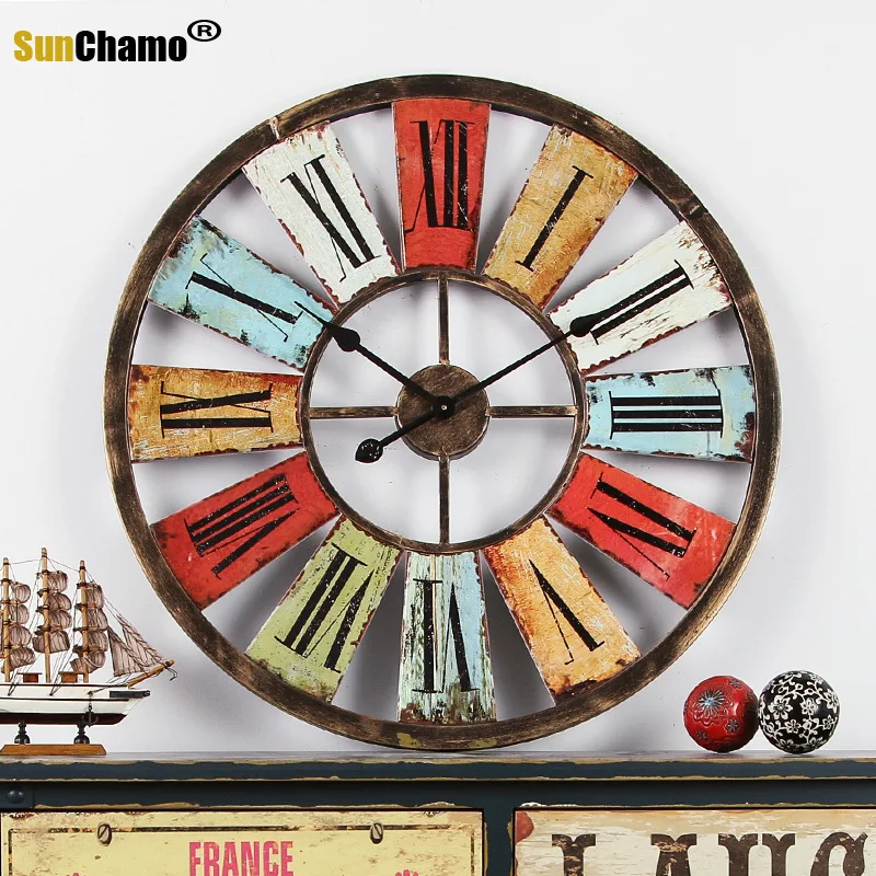 68 cm Iron Wall Clock American Country Retro Industrial Wind Bar Cafe Decoration Color Wall-mounted Creative Home Decor Crafts | Дом и сад