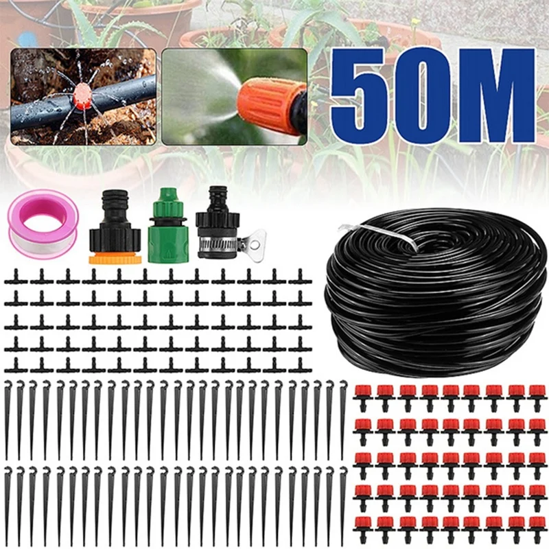 

95PCS for Outdoor Misting Cooling System 8 Holes Drip Irrigation System Kit Tubing Hose 50M