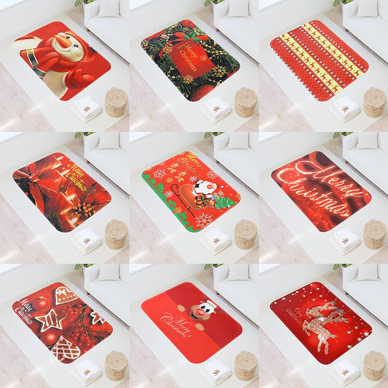 

1Pc 2021 Christmas Party Home Kitchen Livingroom Bathroom Anti-Slip Flannel Rug Door Mat Ornament Indoor Mat Entrance Door Mat