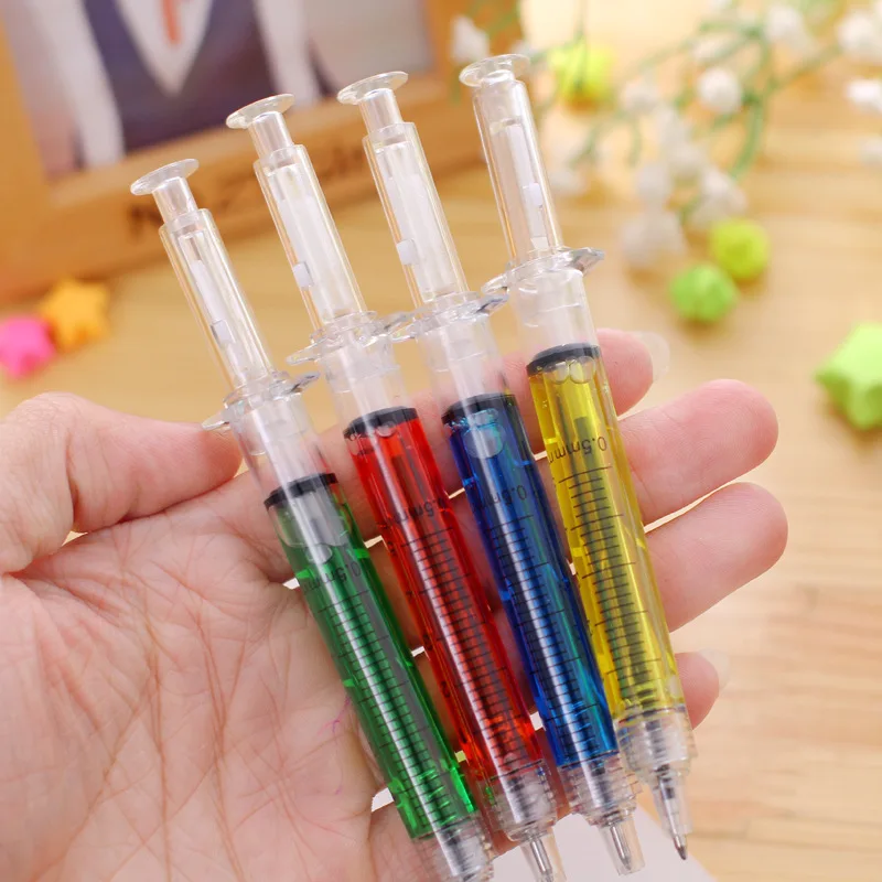 

4pcs 0.7mm Plastic Cute Kawaii Clear Syringe Creative Ball Ballpoint Pens Cute Children Praize Gifts School Office Pens