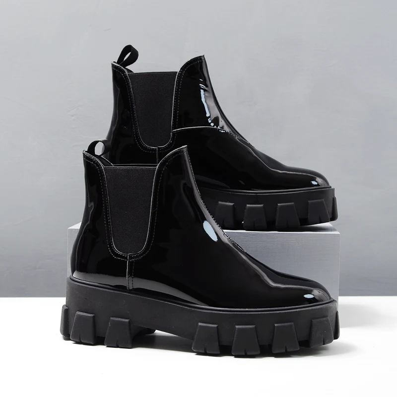Ботинки женские на платформе повседневные ботинки из лакированной кожи без