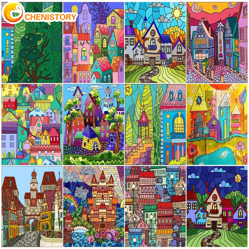 

CHENISTORY DIY Paint By Number Colorful House Landscape Pictures By Number Drawing On Canvas HandPainted Art Gift Kit Home Decor