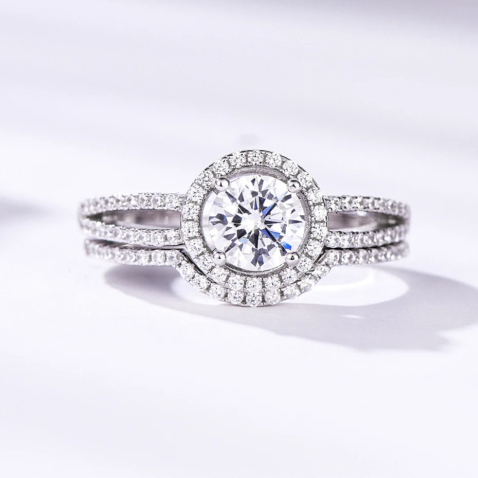 Kuolit 0.8ct Sona бриллианты кольца для женщин 925 пробы Серебряное кольцо круглая огранка камень обручение невесты подарки ювелирные украшения