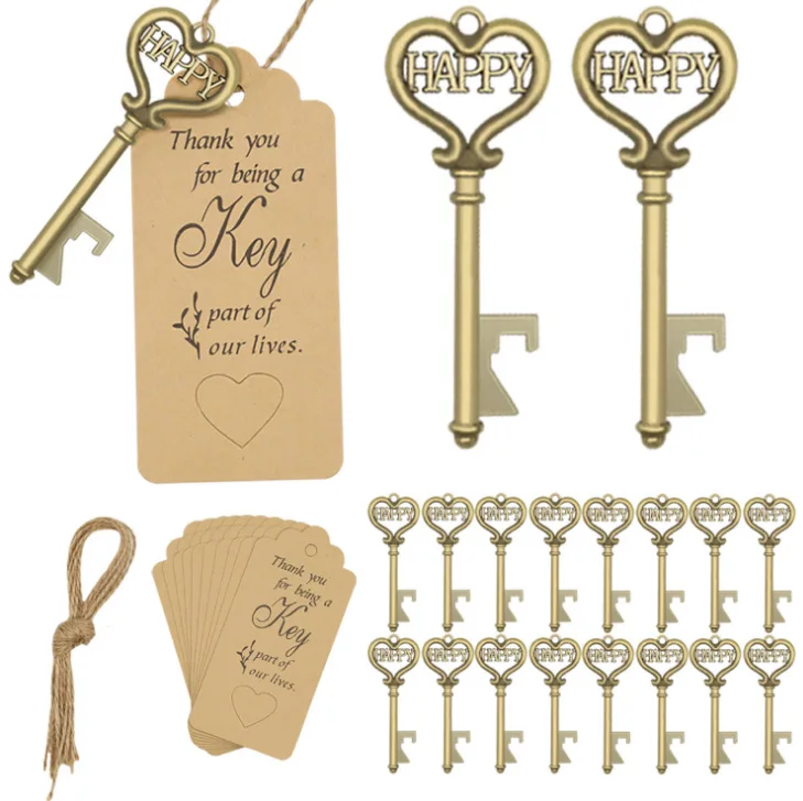 

50 Sets Vintage Skeleton Key Bottle Opener +Tag Card Wedding Party Favors Souvenirs ridesmaid Gift Wedding Details For Guests