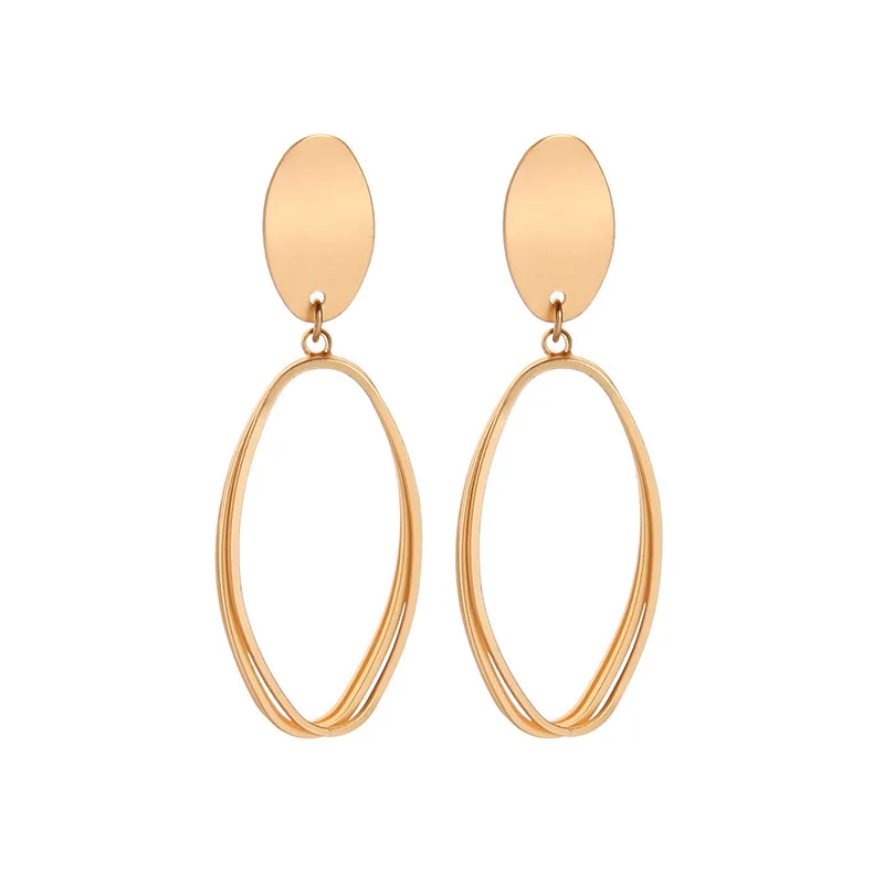 

Simple Double Layer Geometric Drop Earrings for Women Korean Style Gold Color Round Dangle Statement Earrings Fashion Jewelry