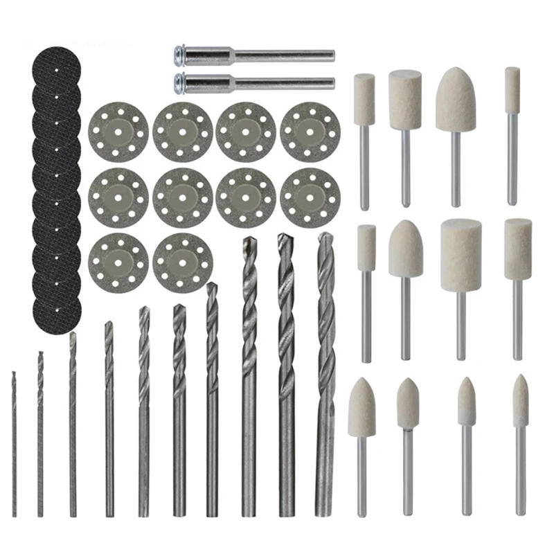 

44 PCS Rotary Tool Set Small Saw Blade Felt Grinding Head Twist Drill Bit Kit for DIY Craft Carving Woodworking Making