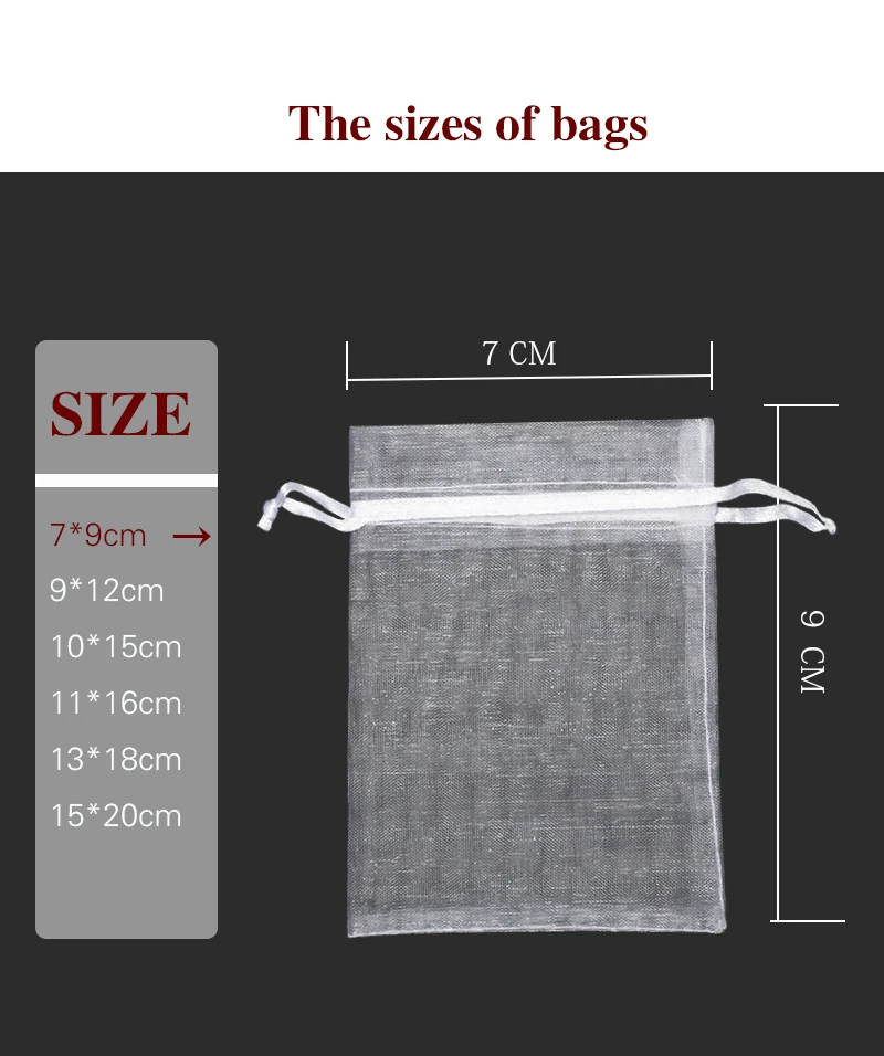 

50pcs/Lot Colorful Transparent Packs Drawstring Pouches Sachet Organza Gift Bag For Jewelry Wedding Party Beads Packing