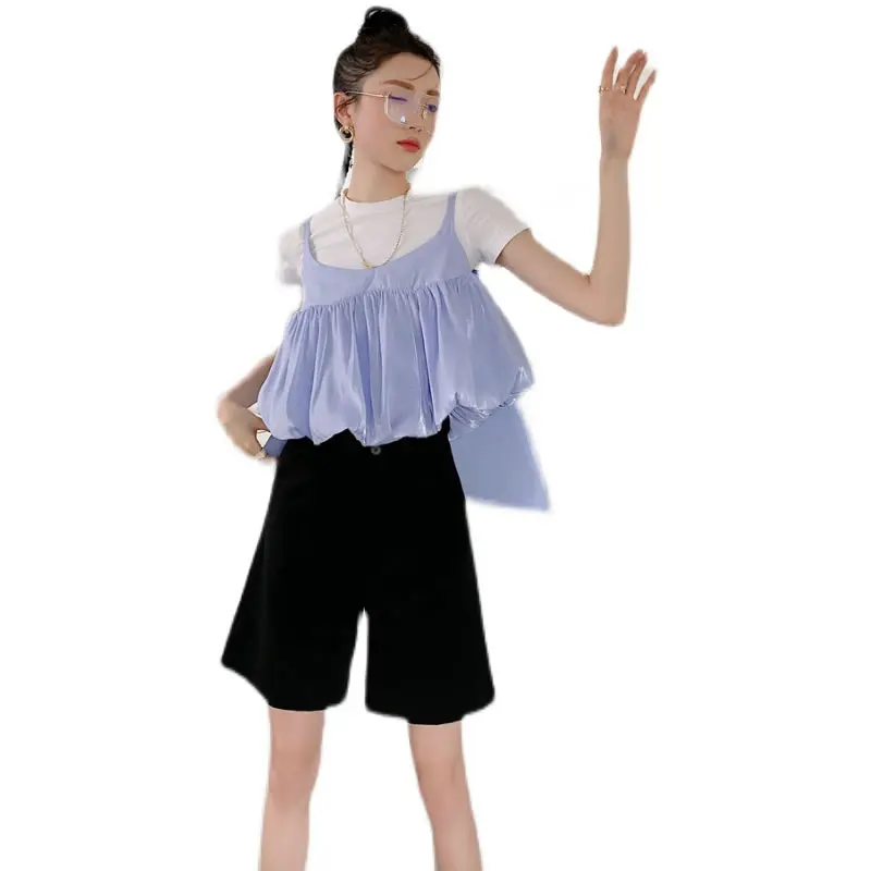 

XITAO Sexy Tanks Design Sense Back Big Bow Halter Lantern Strapless Sleeveless 2021 Summer Loose Pleated Tanks Top WMD0270