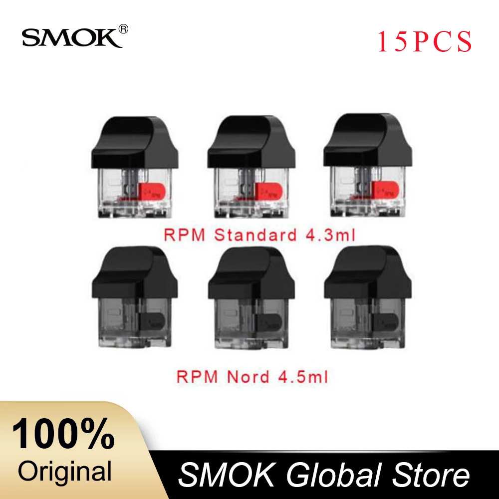 15 шт SMOK RPM40 пустой картридж 4 3 мл/4 5 мл об/мин Стандартный Nord Pod E Замена сигарет Pods