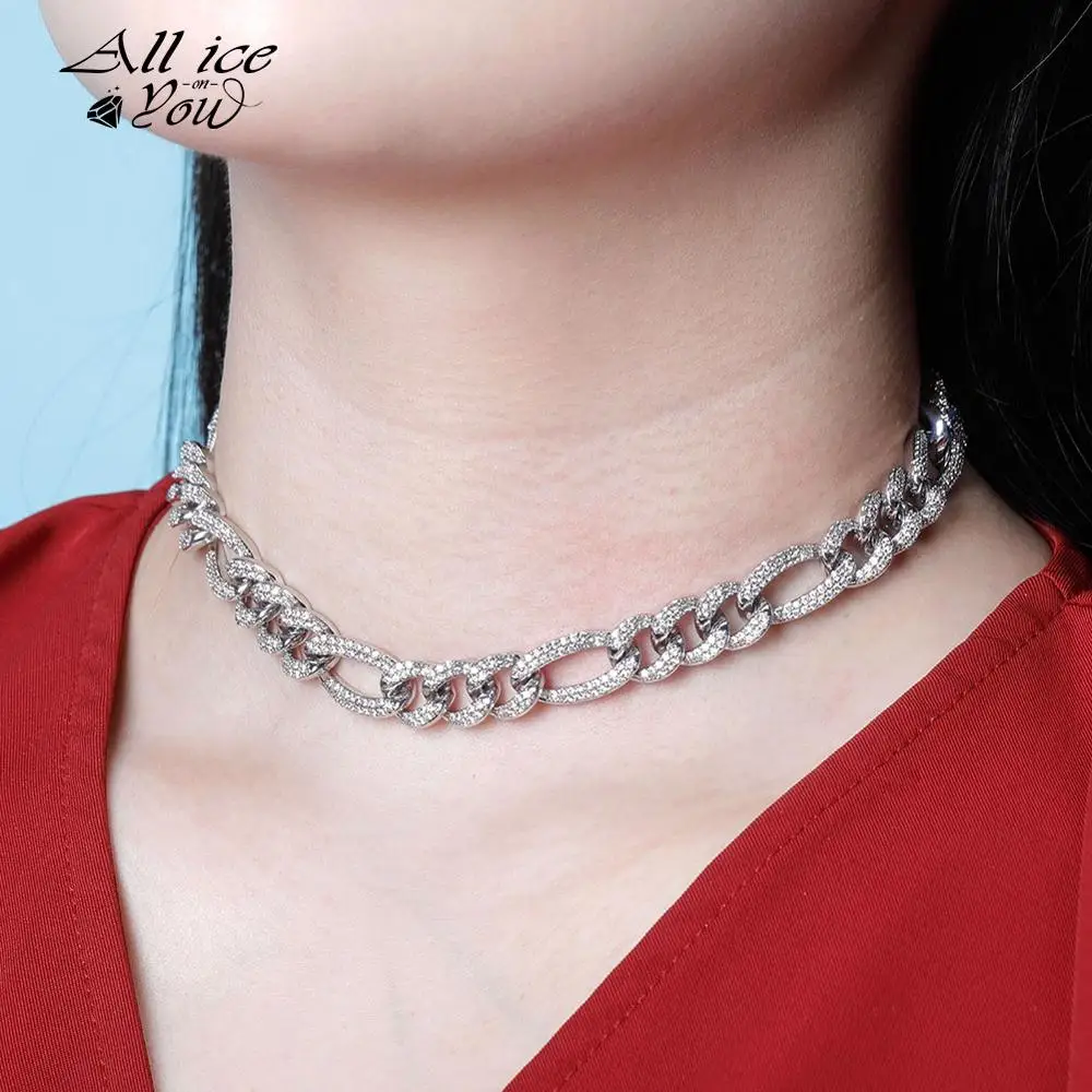 

ALLICEONYOU 10mm Chokers Necklace Cuban Link Chain Necklace Iced Out Micro Pave Cubic Zirconia Hip Hop Fashion Jewelry For Gift