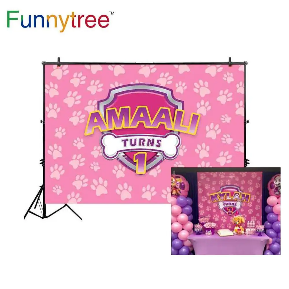 Funnytree пользовательские фон фото шторы лапа щенок розовый девочка день рождения задний план вечерние фотосъемки