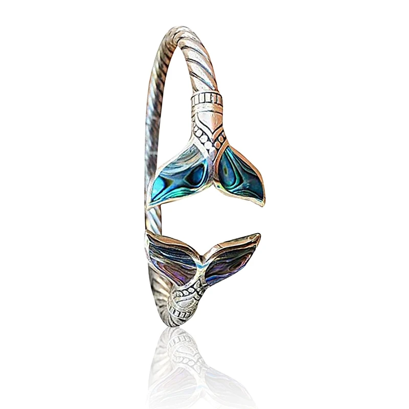 

Женский серебряный браслет с ракушками и хвостом русалки, регулируемый браслет с открытой ручкой, отличный подарок для женщин и девушек, др...