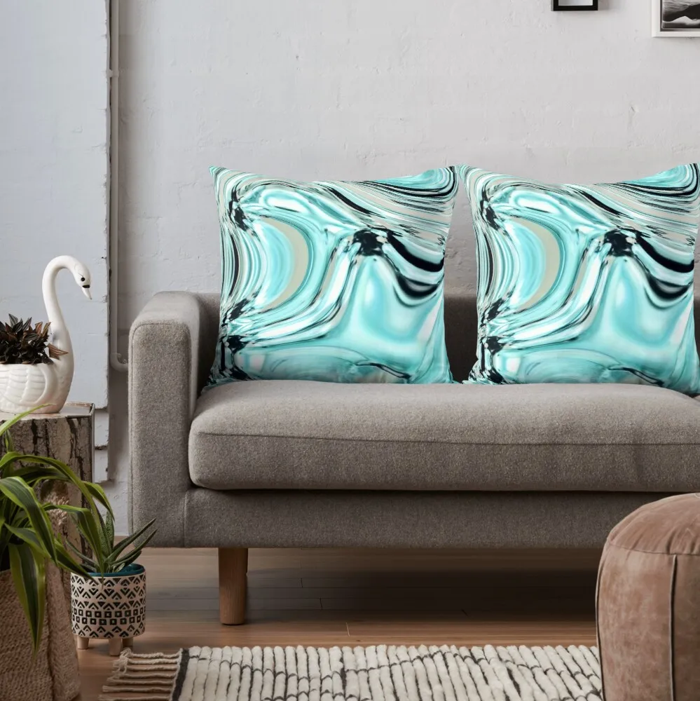 

Abstract Marble Pattern Turquoise Aqua Blue Swirls Throw Pillow Polyester Decor Pillow Case Home Cushion Cover 45*45cm