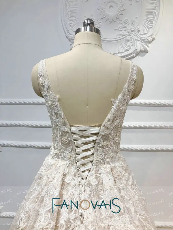 Champagne Ball Gown Wedding Dress 2019 Deep V Lace Beading Luxury Bridal Gowns Long Train vestido de novia robe mariee | Свадьбы и