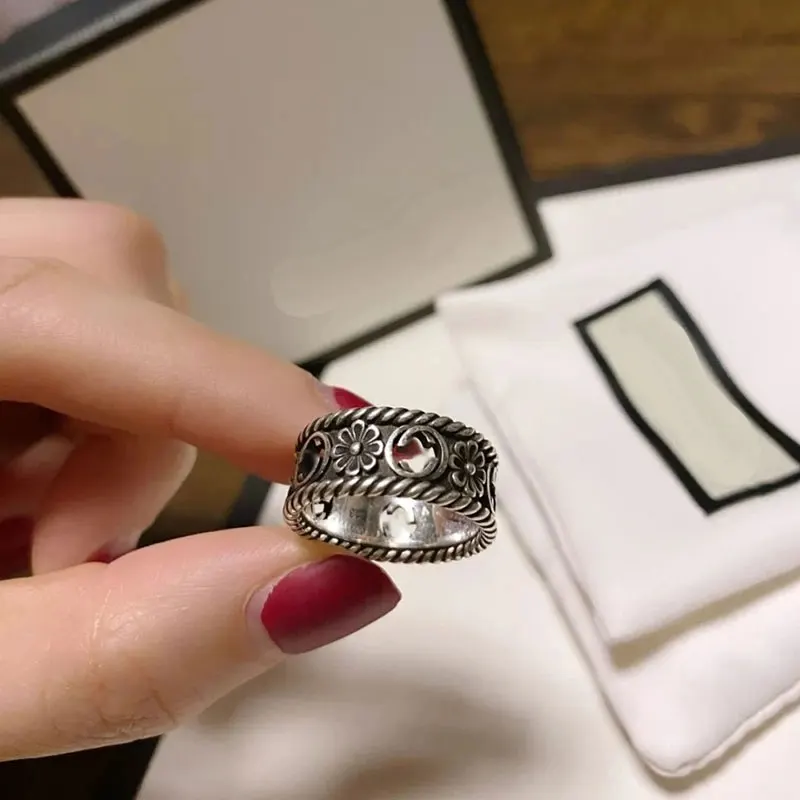 

925 Sterling Silver Ring Hollow Out G Couples Retro Enamel Men And Women Ring Jewelry Personality Tide Hip Hop Rock Party Gift