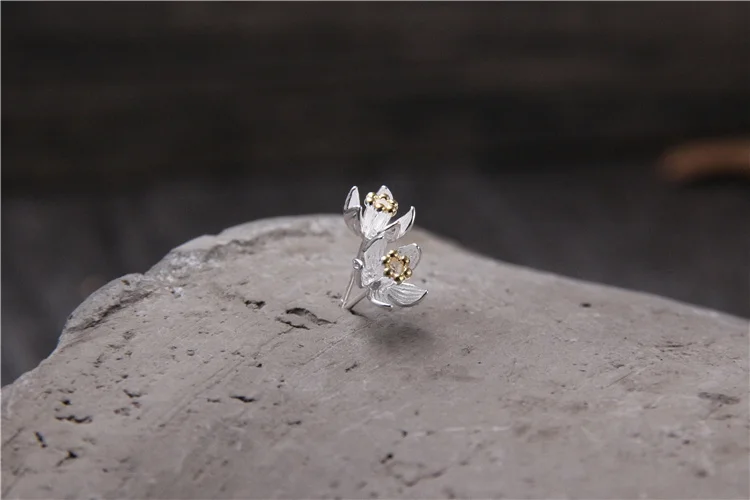 Серебряные 925 ювелирные изделия из чистого серебра серьги-гвоздики простые маленькие серьги-гвоздики лилии Популярные китайские стильные серьги для женщин модные ювелирные изделия