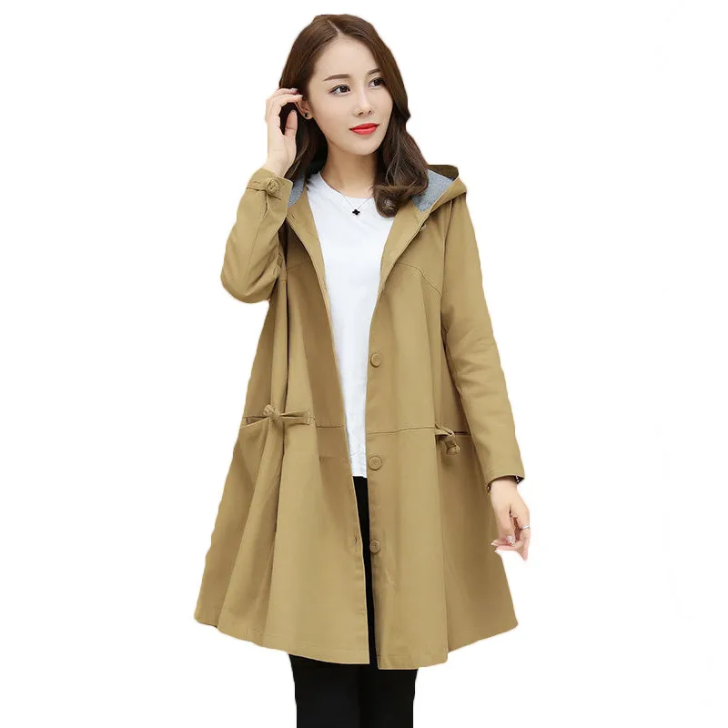2021 более Размеры d женские Тренч с капюшоном пальто на осень и весну в Корейском