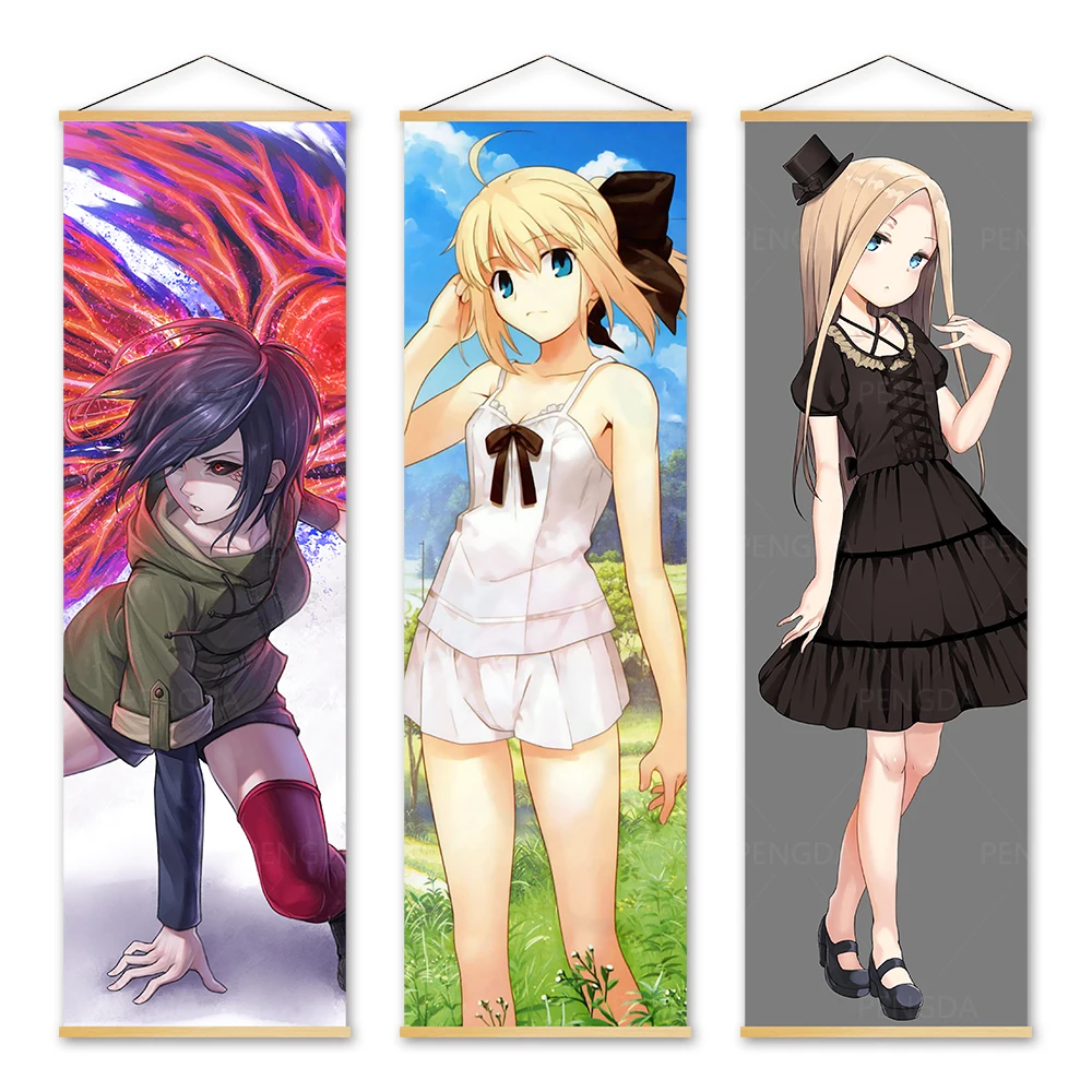 

Домашний декор Токийский Гуль настенная живопись Сказочный хвост из массива дерева висячие свитки Милая аниме девушка холст печать картин...